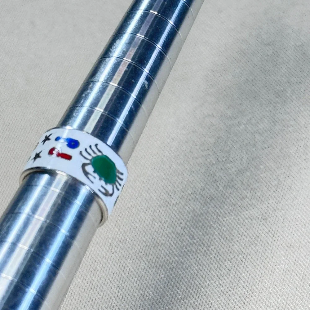 Sterling‎ Silver 925 Enamel Crab Tribal Folk Art Design Ring Thailand Size 4.25